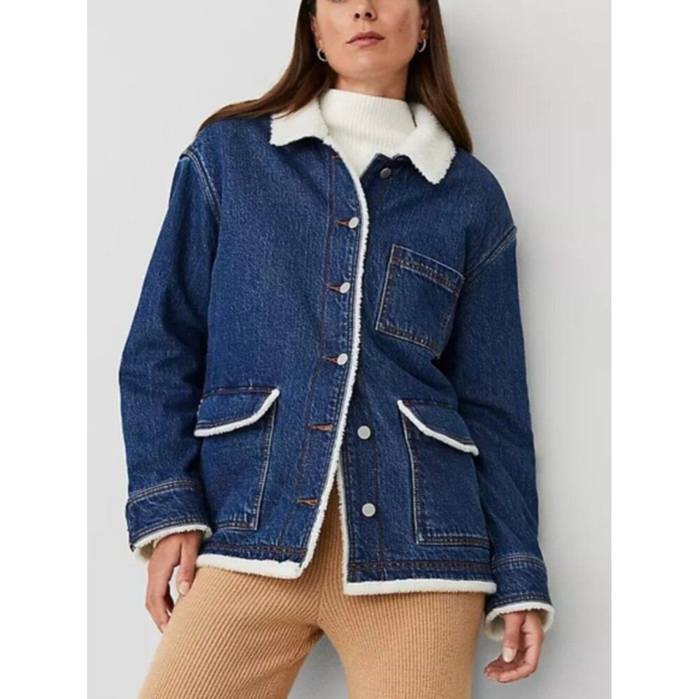 Ann Taylor Denim Weekend Sherpa Lined Relaxed Carpenter Jacket S NWT